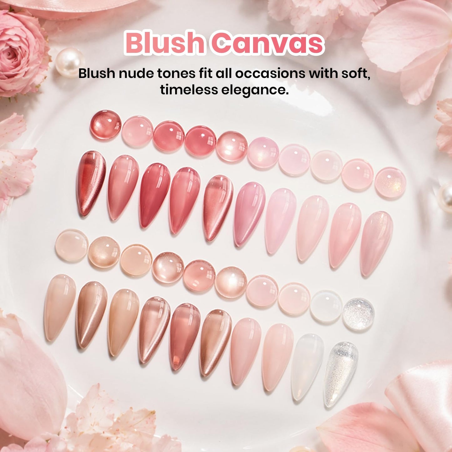 Beetles Nude Gel Polish Set, 20 Color Jelly Cat Eye Gel with Magnet