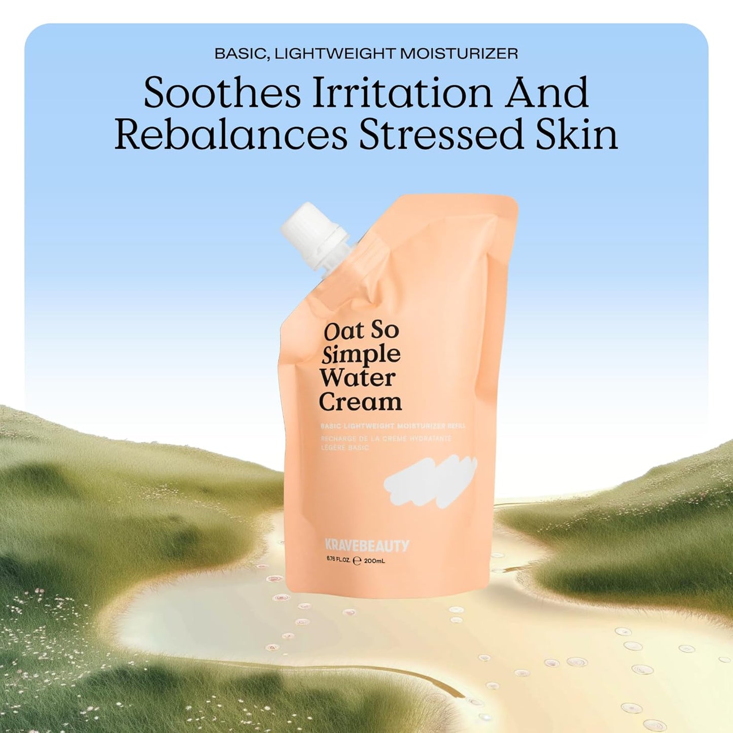 KraveBeauty Oat So Simple Water Cream Refill, Enriched With Oat & Squalane To Soothe & Lock In Moisture, Everyday Moisturizer, For All Skin Types, Vegan & Cruelty Free, 6.76 fl oz