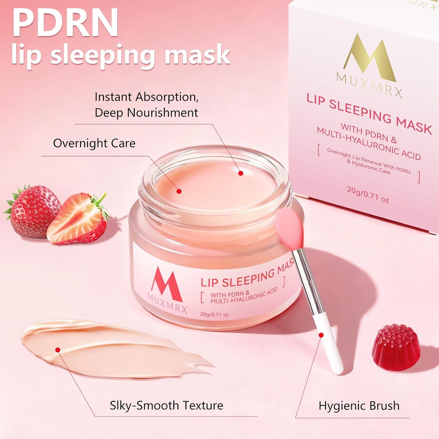 PDRN Lip Sleeping Mask, Salmon PDRN, 3 Hyaluronic Acid, Coconut Oil & Antioxidants, Softer Lips, Long-lasting Moisture, Lip Mask Overnight for Exfoliating & Dry Lips, Korean Skincare 0.71oz