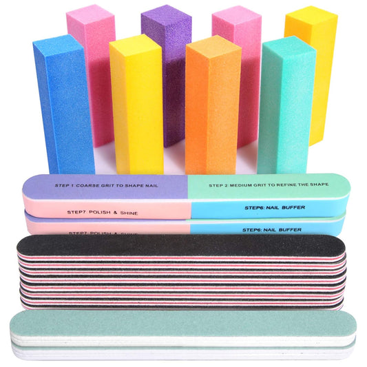 FANDAMEI Nail Files and Buffers, 20PCS Nail File Kit. Rectangular Nail Buffer Block & 100/180 Grit