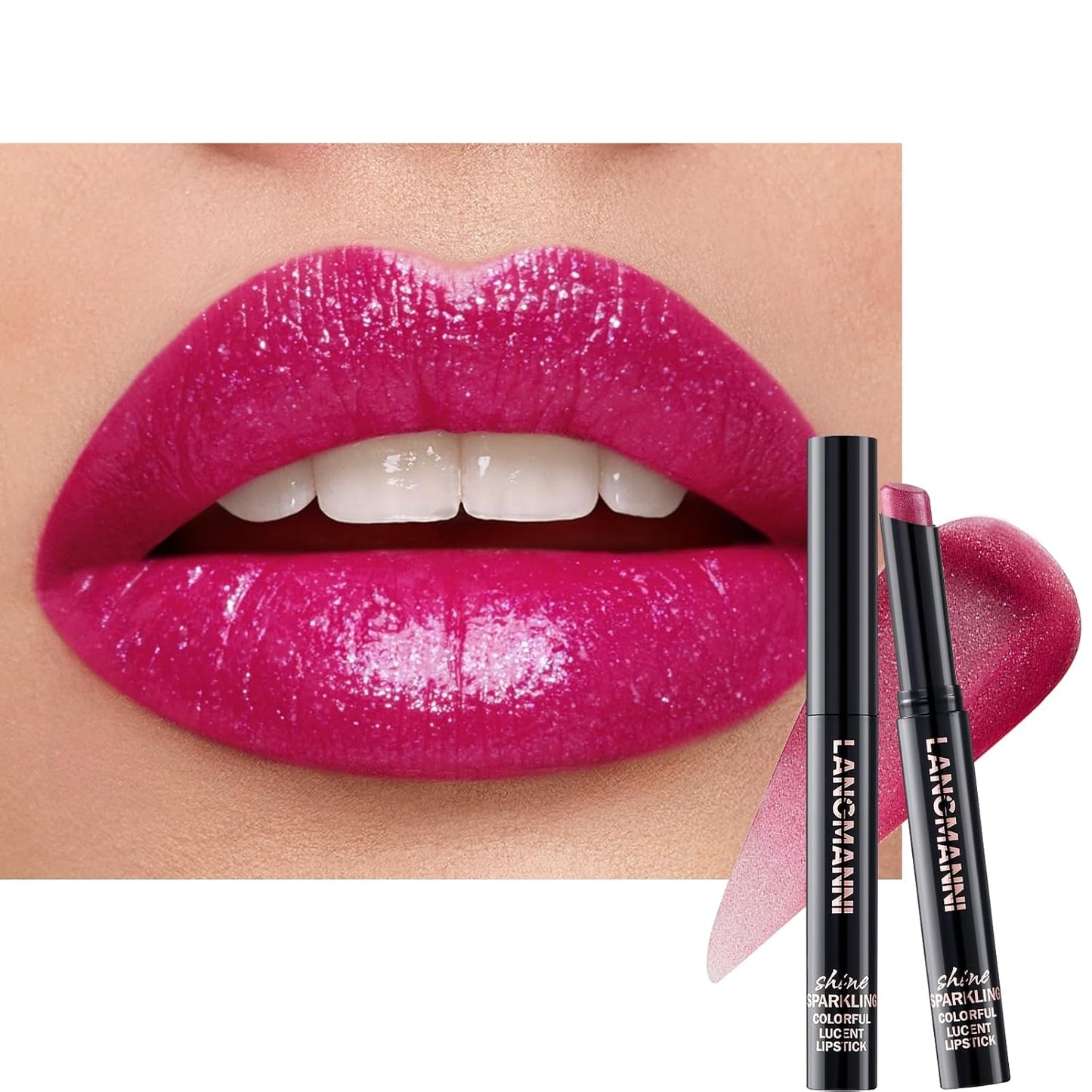 Jolilab 8Pcs Sparkling Lipstick Lip Gloss Long Lasting Waterproof Moisturizer Lip Balm Glitter Shimmer Metallic, Diamond Shiny Bold Glow Goth Lipstick for Women Girls