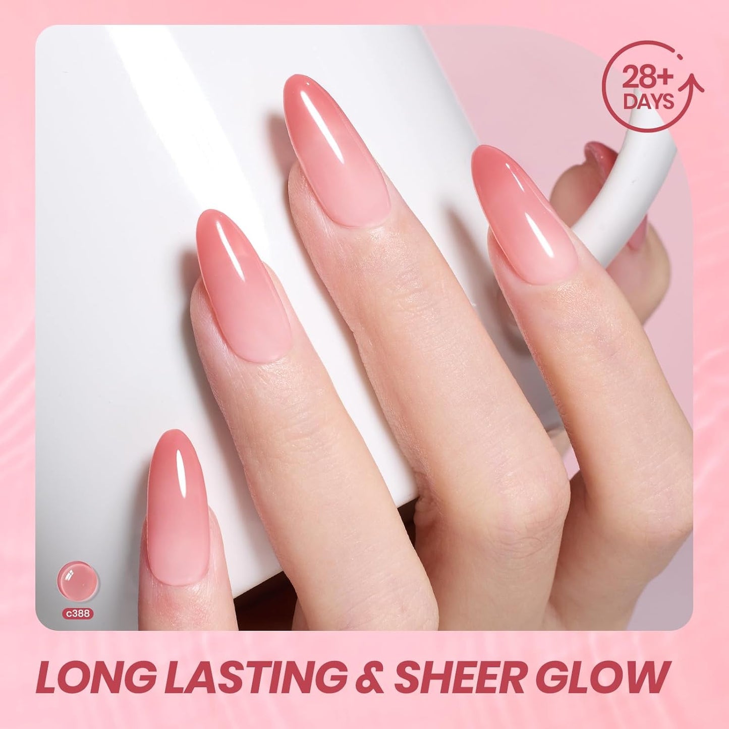 Beetles Nude Pink Gel Nail Polish - Muted Bloom Clear Pink, Natural Jelly Gel Polish, Sheer Translucent Colors, Nail Concealer Soak Off UV French Nail Art Manicure Gift for Women 15ML