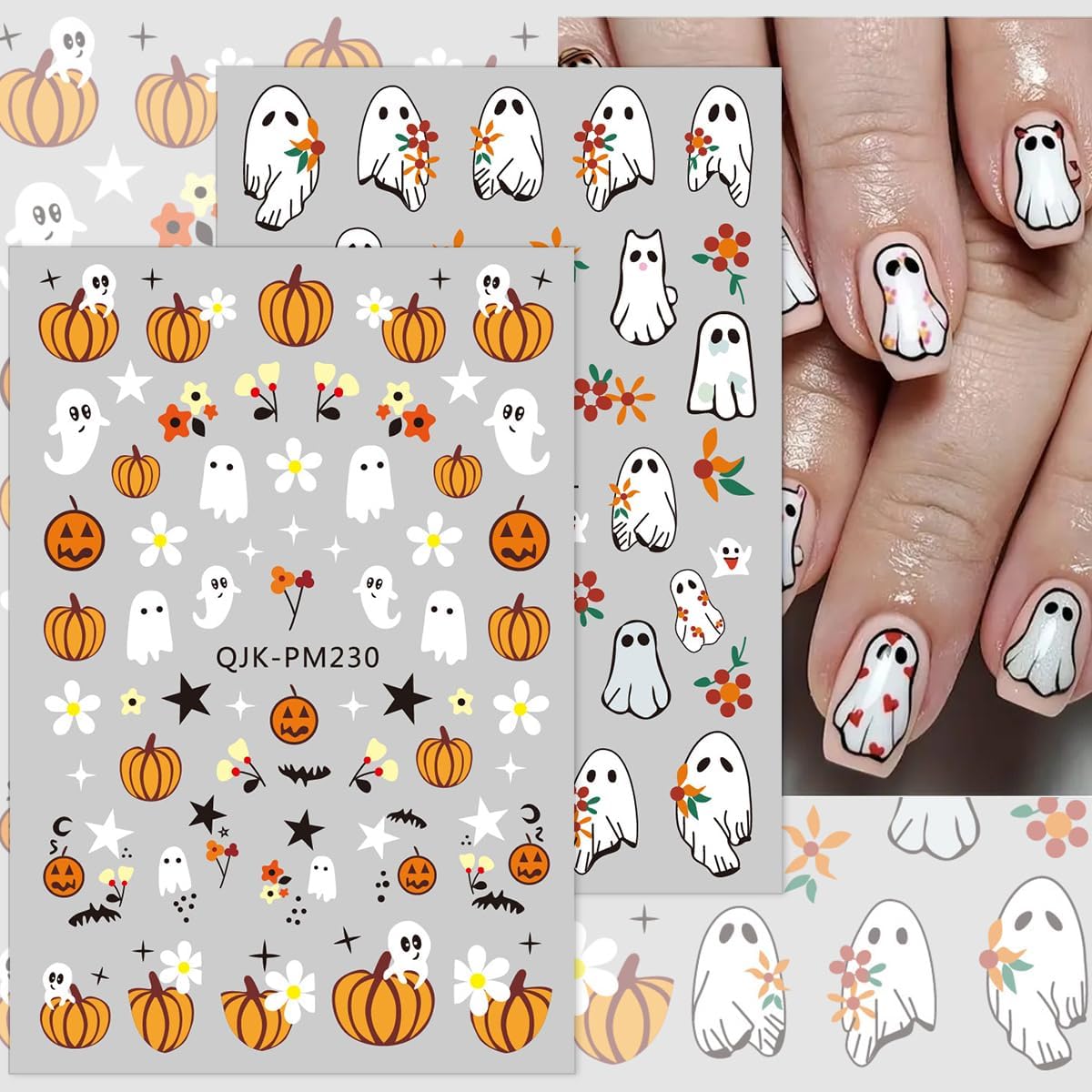 Halloween Nail Art Stickers Decals Gothic Self-Adhesive Nail Stickers Design Pumpkin Ghost Bat Black Cat Nail Decals for Women Girls DIY Manicure 8 Sheets Halloween Nail Stickers Decoration Supply