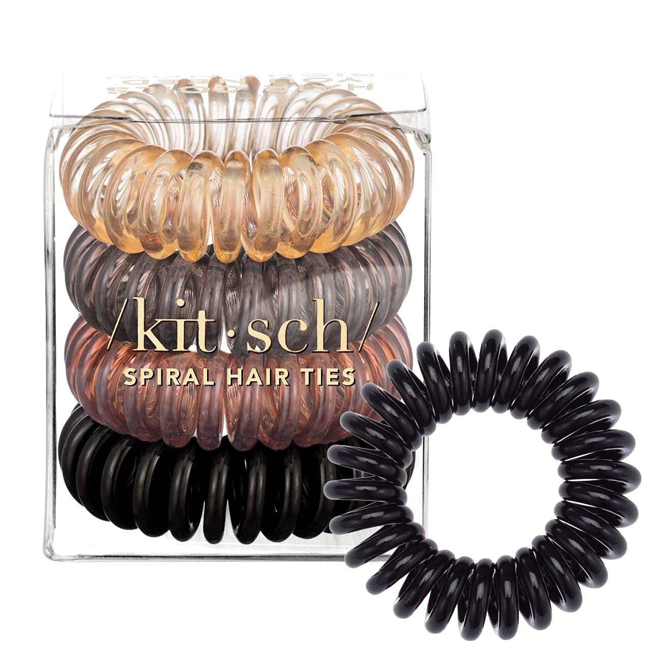 Kitsch Spiral Hair Ties for Women- Durable Hair Accessories- Brunette, 4pcs