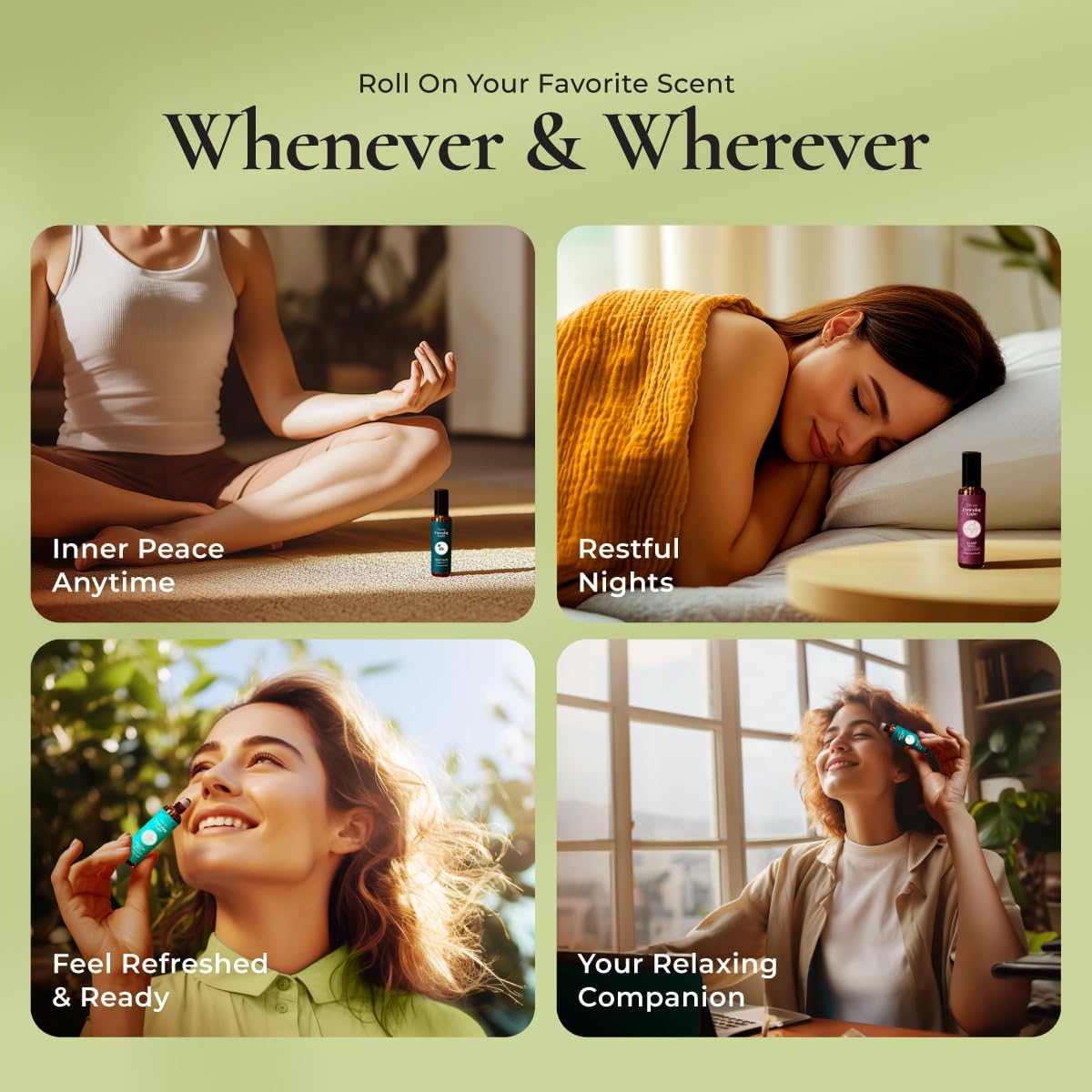 Gya Labs Peaceful Roll on Essential Oils Set - 100% Pure Natural Relaxing Gift for Women & Men - Blend for Calming, Refreshing, Stress Comfort, Aromatherapy Essential Oil Gift Set (0.34 Fl Oz Each)