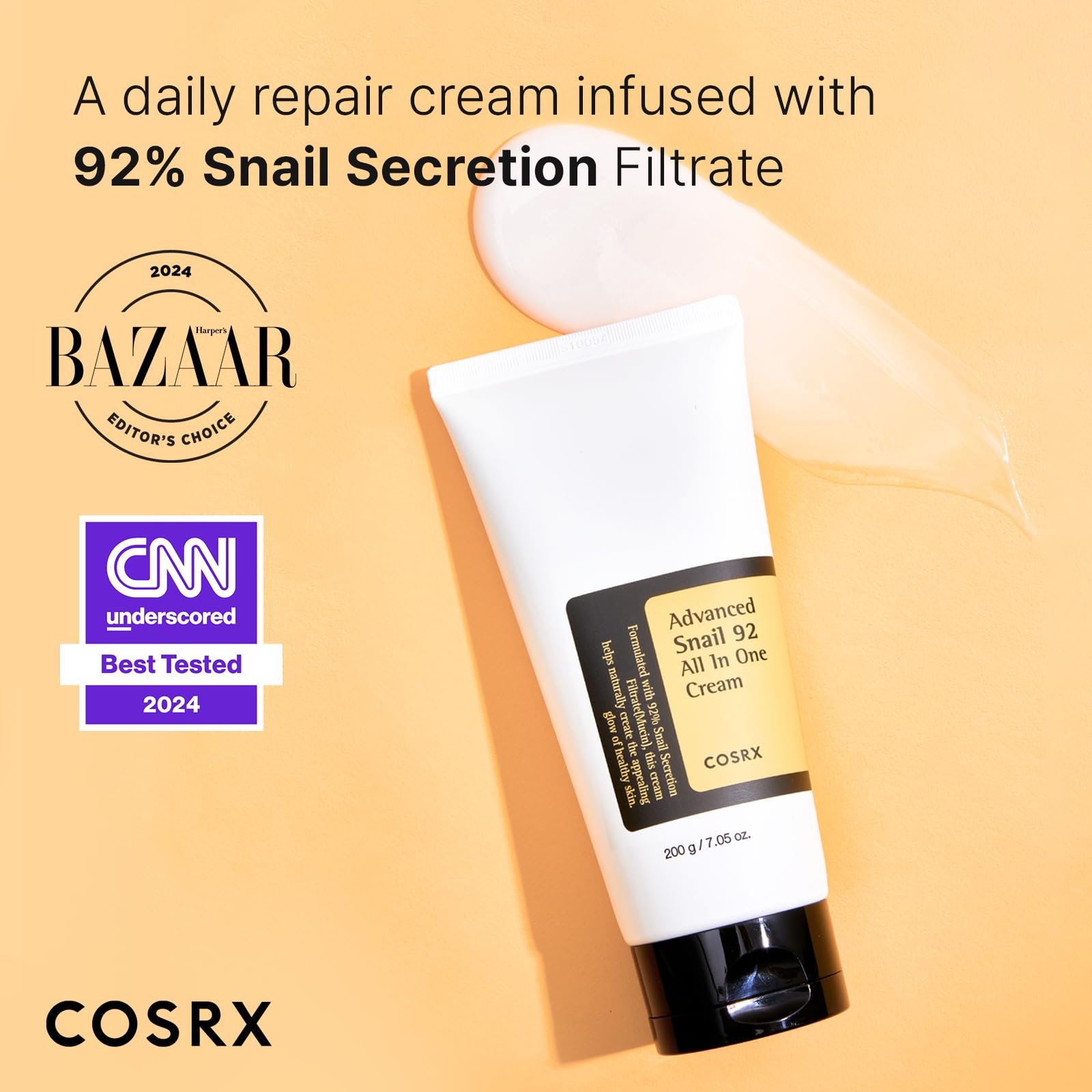 COSRX Snail Mucin 92% Moisturizer, Daily Repair Face Gel Cream Tube Type for Dry, Sensitive Skin