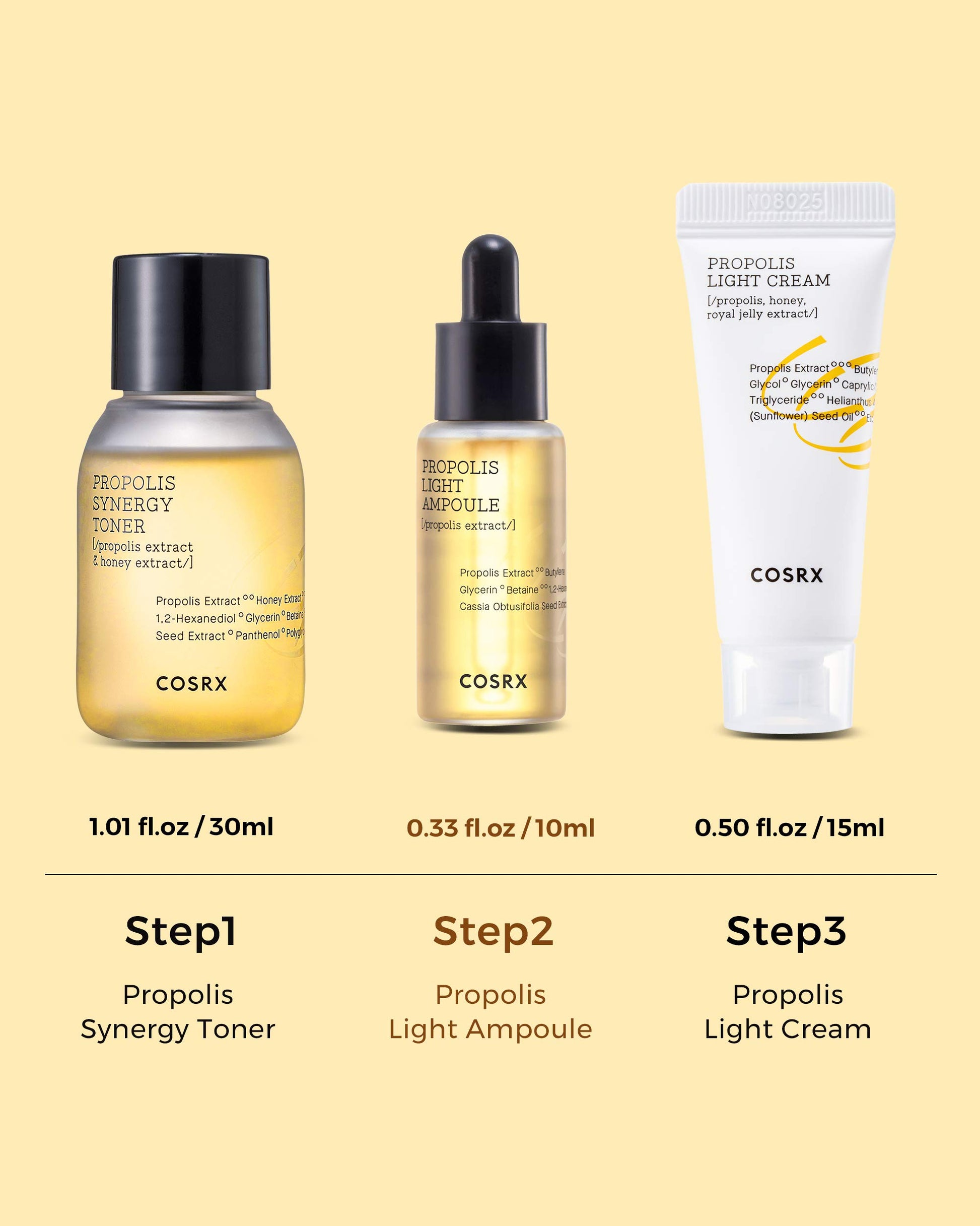 COSRX Honey Glow Kit, Propolis Toner, Serum & Cream, Travel Size Set