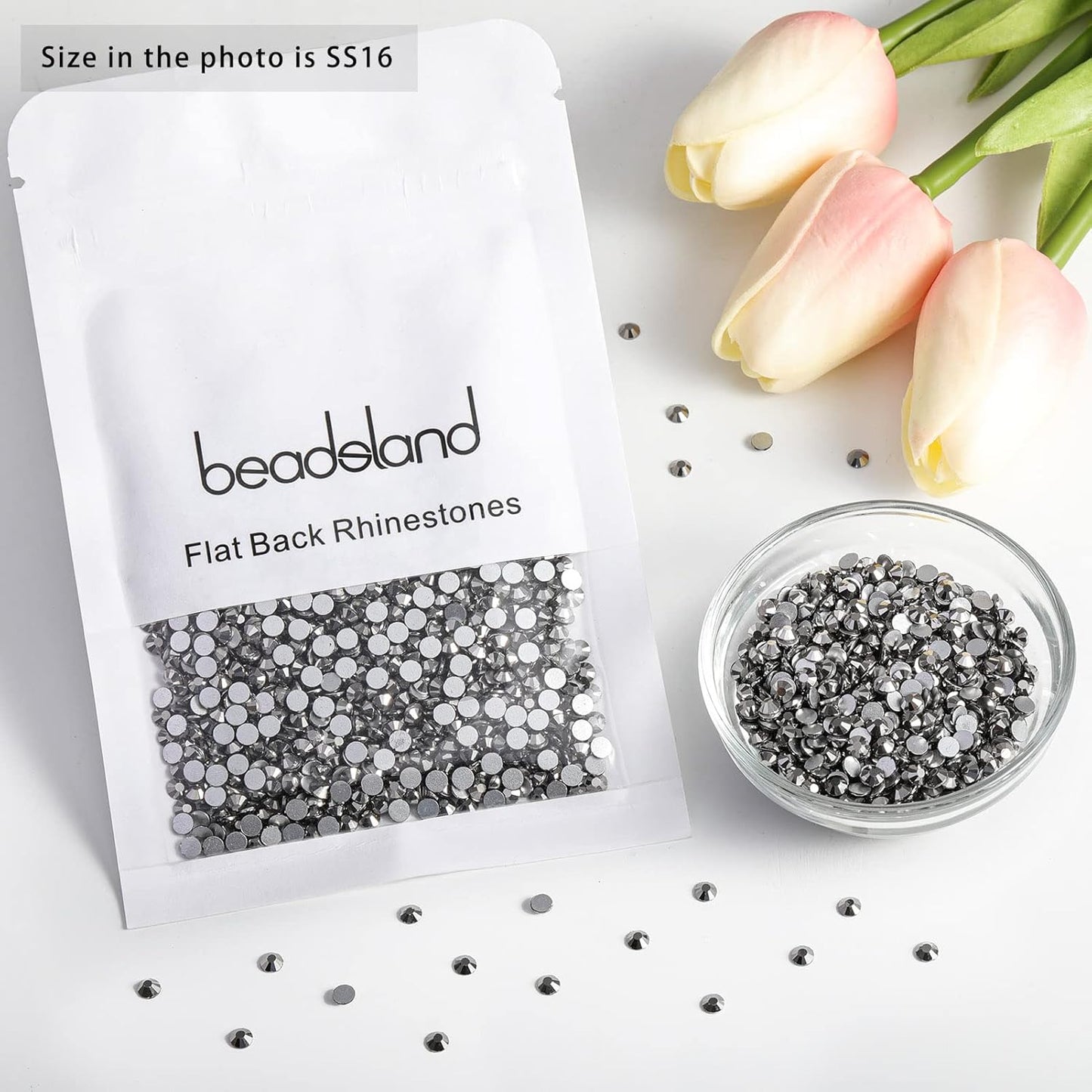 BEADSLAND Flat Back Crystal Rhinestones Round Gems,Hematite,3.8-4.0mm, SS16/1440pcs