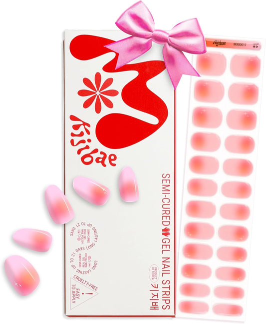 Semi Cured Gel Nail Strips - Minimalist Ombre Nail Polish Wraps, Works with Any UV Lamp - Long
