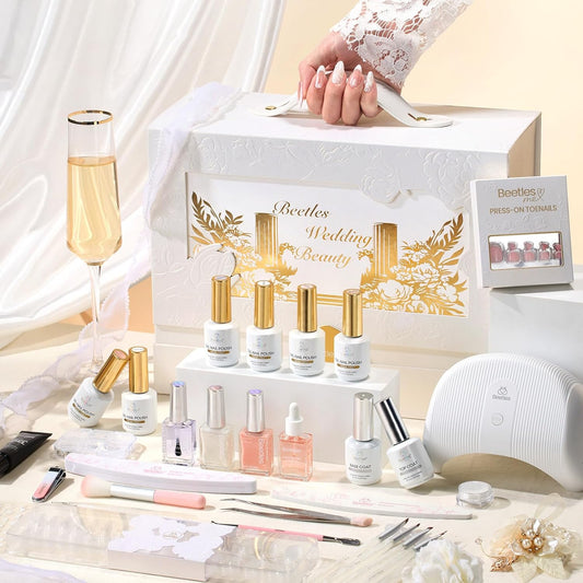 Beetles Wedding Gel Nail Polish Kit – Wedding Beauty 6 Colors Gel Polish, HEMA Free 15ml UV LED Soak Off Manicure with Base Coat Top Coat All in an Elegant Gift Box Nail Set for Bride