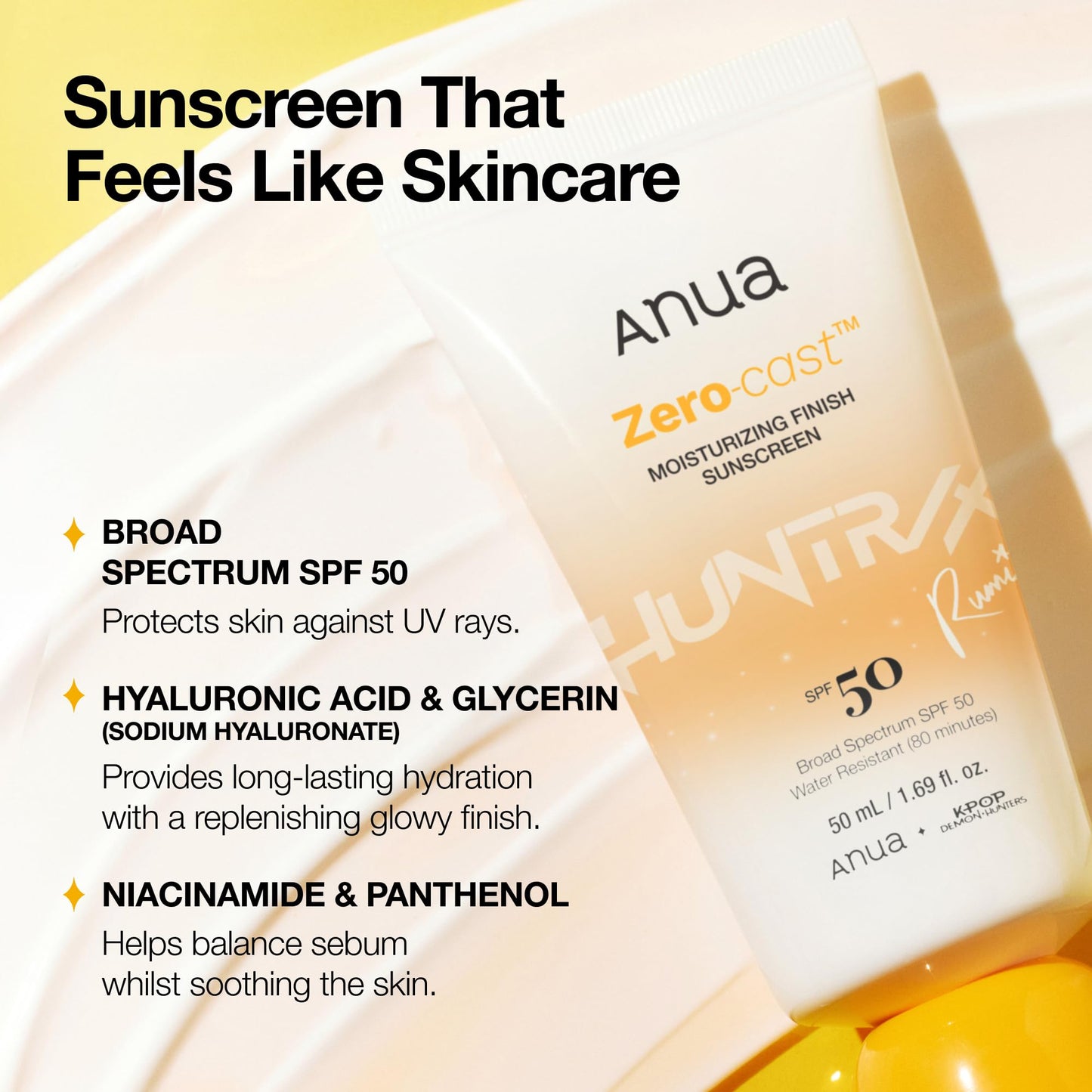 Anua Zero-Cast Moisturizing Sunscreen SPF 50, 1.69 fl oz