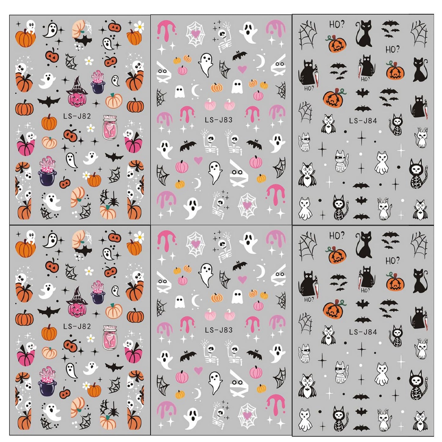 Halloween Nail Art Stickers Cute Ghost Pumpkin 3D Self-Adhesive Nail Decals Bat Cat Skull Designs Nail Decorations Halloween DIY Manicure Supplies for Women Girls&Kids 6Pcs