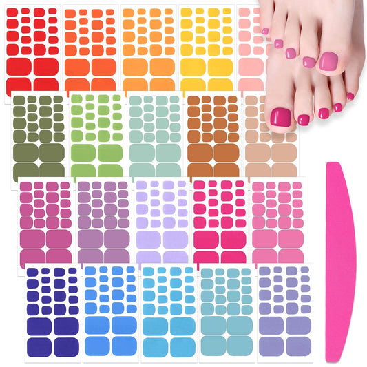 SILPECWEE 20 Sheets Toe Nail Stickers Full Nail Wraps for Women Solid Color Toenail Polish Strips