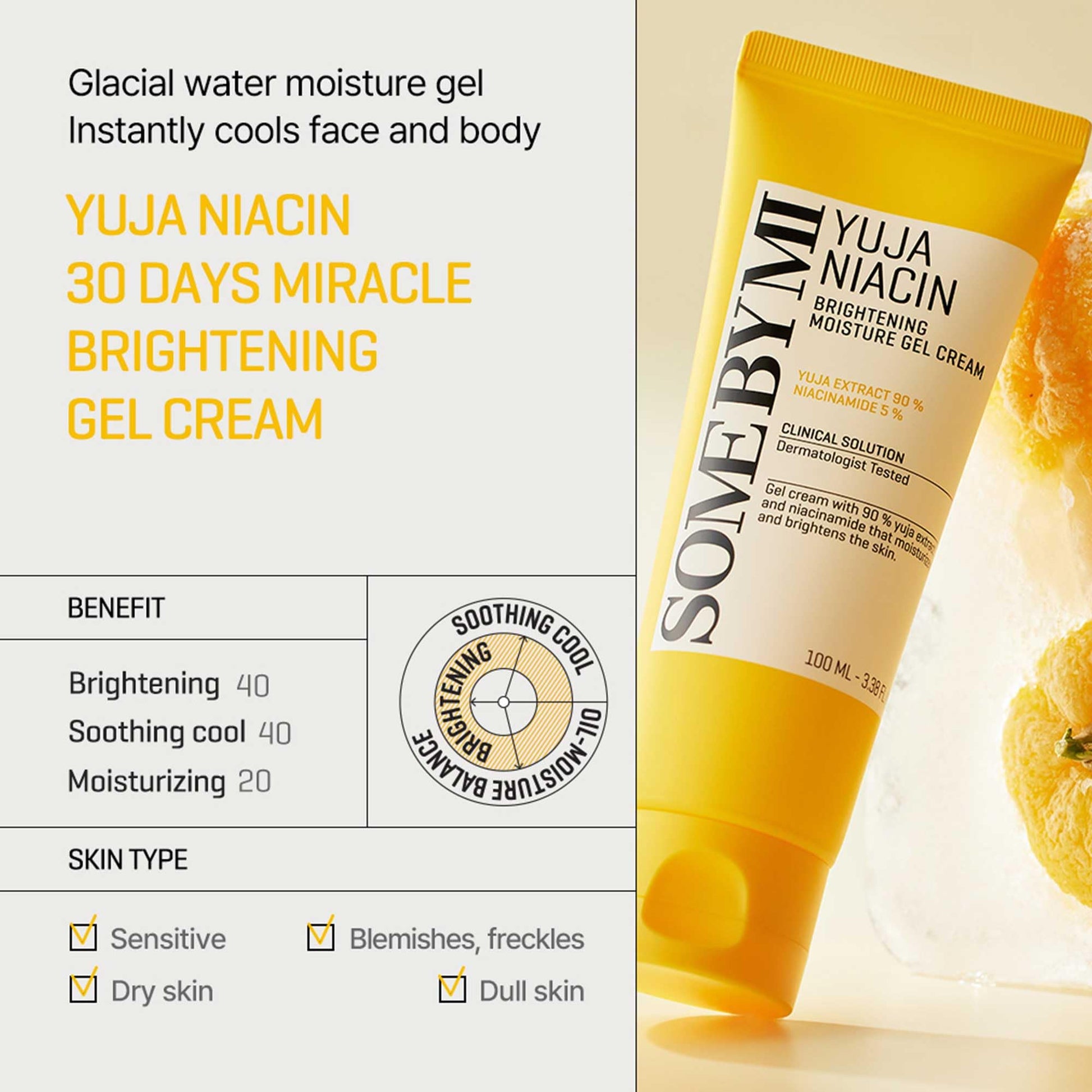 SOME BY MI Yuja Niacin Brightening Moisture Gel Cream - 3.38Oz, 100ml - Made from 10 Vitamin for