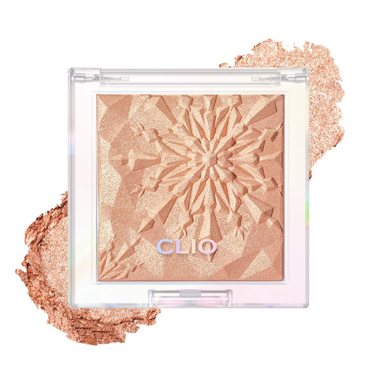 CLIO Prism Highlighter makeup, High Glossy Face Illuminator, Pearl Shimmer Smooth Baked Powder, Glitter Long- Lasting (6 Colors) (05 Peach Sapphire, One Size)