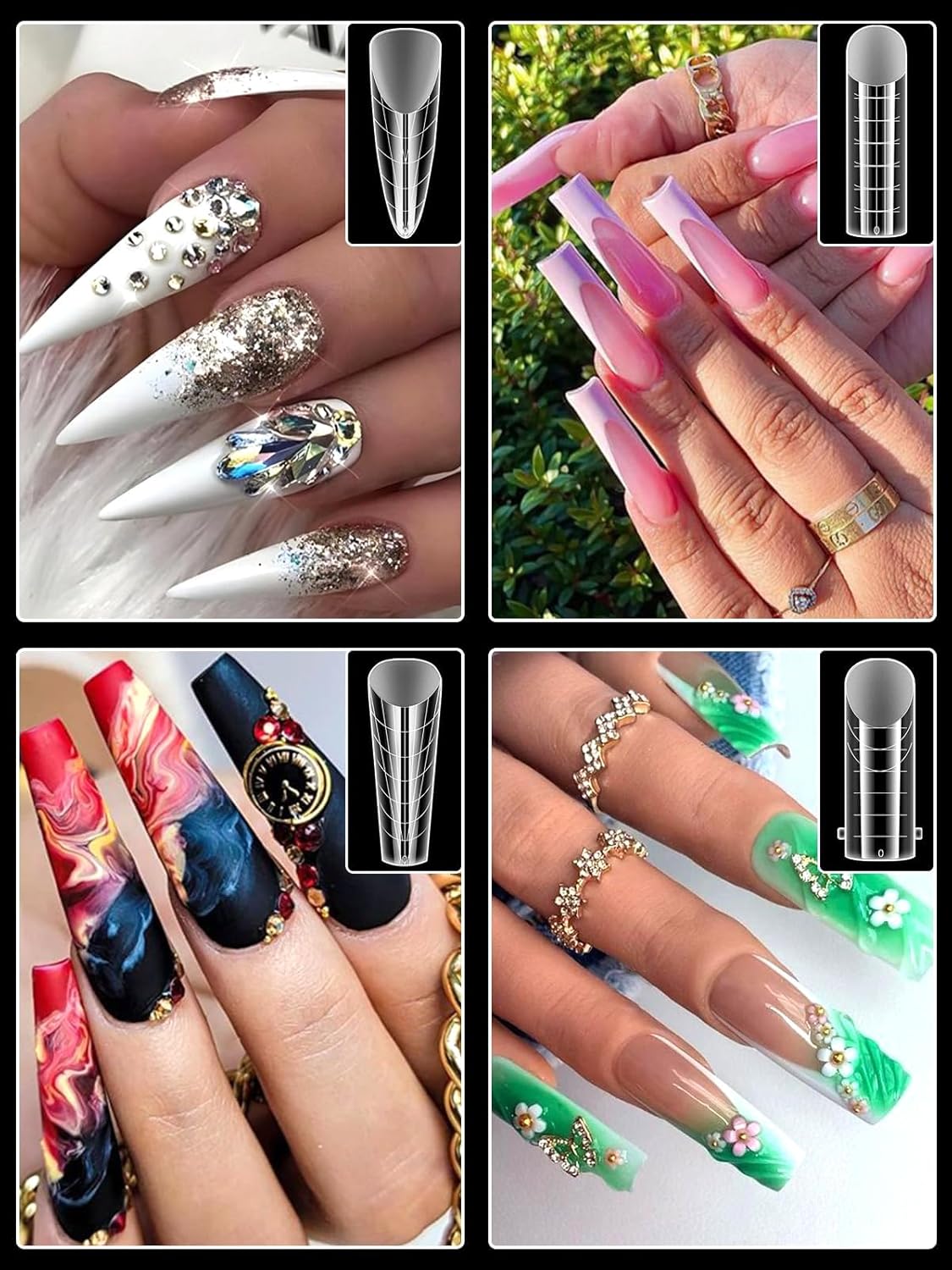 TOROKOM Dual Forms for Poly Nail Gel 288PCS Dual Nail Forms Molds Stiletto Coffin Ballerina Acrylic Nail Tips 12 Shapes for Builder Gel Manicure Nail Art Design Salon DIY at Home