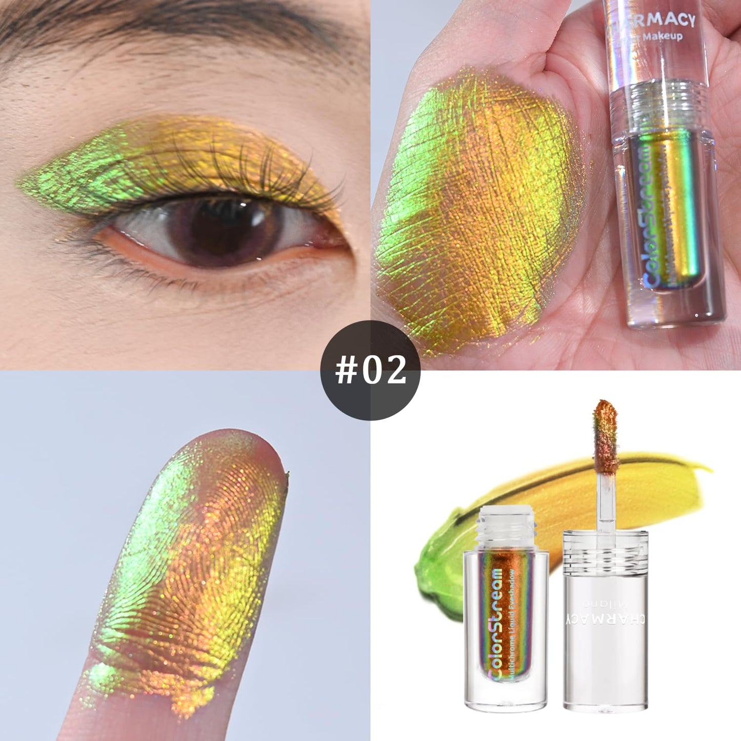 CHARMACY Multichrome Liquid Metallic Eyeshadow, Chameleon Shifting Color, Holographic Glitter Eyeshadow, Long Lasting Wear, Vegan Eye Topper for Party, Daily Makeup #02