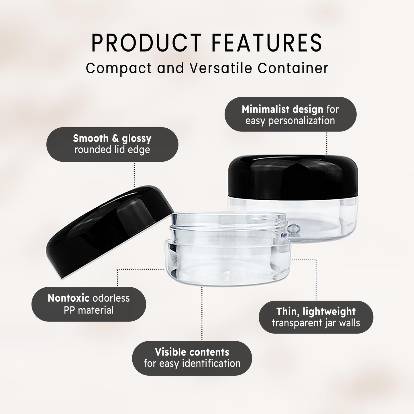 (Quantity: 12 Pieces) Beauticom 15G/15ML (0.5oz) Clear Round Jar with Black Lids for Cosmetics