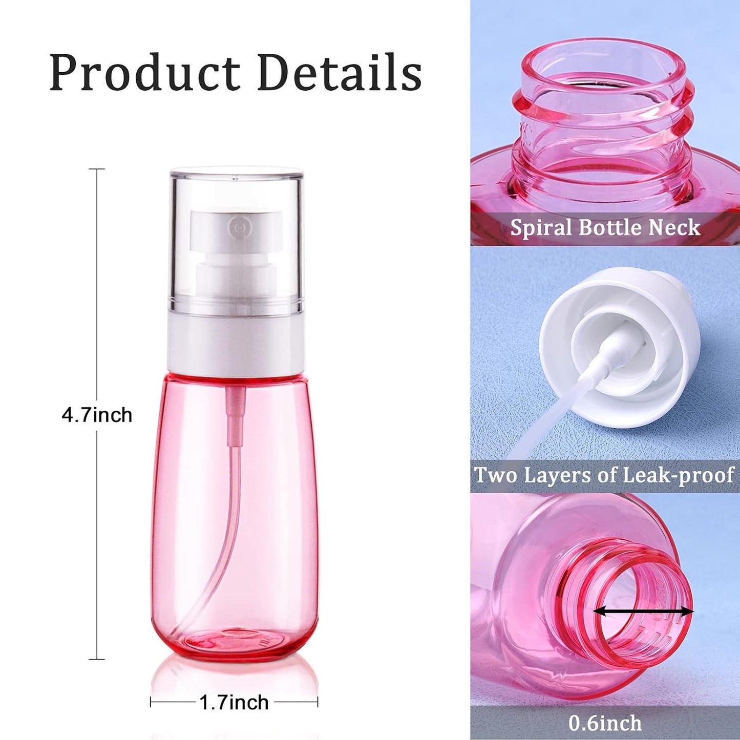 Cosywell Travel Size Spray Bottle TSA Approved 2oz 60ml 3 Pack Leak Proof Fine Mist Spray Bottles Empty Plastic Refillable Mist Sprayer for Perfume Essential Oils Toners Rose Water Cosmetics (3Pink)