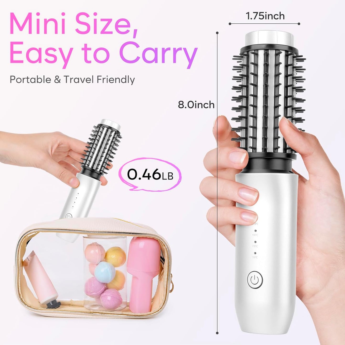 Cordless Curling Iron Brush, 3-in-1 Portable Curling Iron, 2024 New Hair Straightener Comb, 7000Mah USB Rechargeable Travel Hair Curler for Women, White