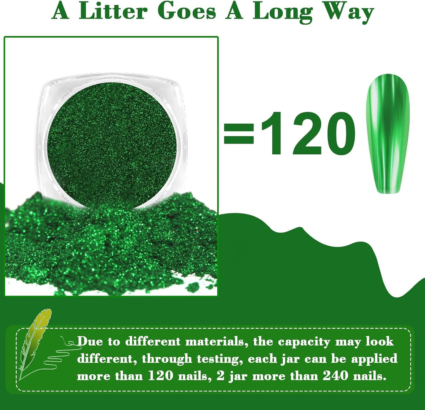 Allstarry Green Chrome Nail Powder, 2 Colors Metallic Effect Mirror Chrome Powder Pigment Manicure Glitter Kit for Gel Polish St Patricks Day Nail Art St Patty's Day Accessories - Wheat Field Green