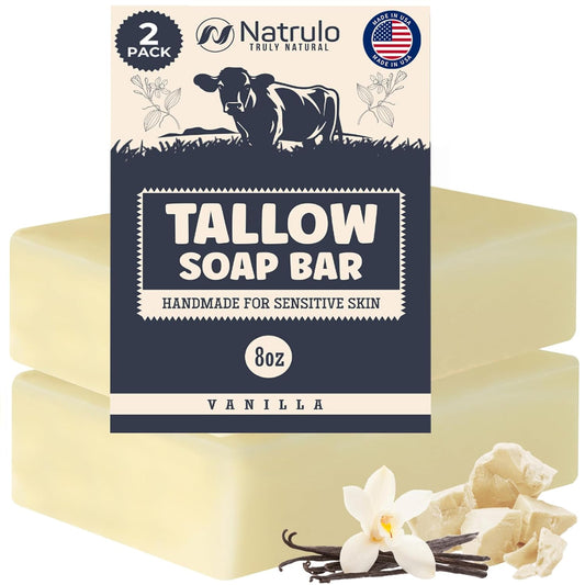 Beef Tallow Soap Bar – All Natural Grass Fed Tallow Soap Vanilla – Moisturizing Face & Body Wash Great for Eczema, Dry, Itchy, Sensitive Skin – Handcrafted Bath Soap for Adults, Kids, Made in USA