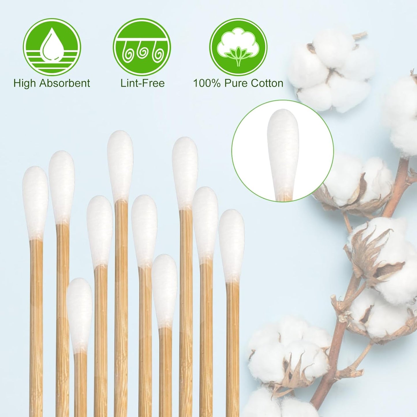 Gun Cleaning Swabs, Dual - Ends Tips, 6 Inch Gun Cleaning Supplies, Long Cotton Swabs with Bamboo Sticks in A Storage Case for Gun Cleaning and Maintenance