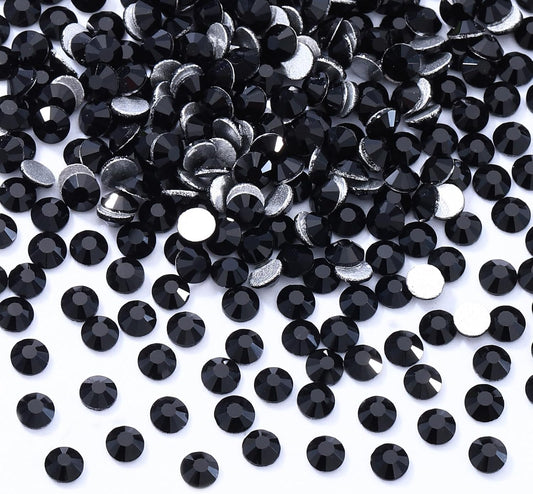 Black Flatback Rhinestones, Glass Rhinestones for Nail Art and Craft, Glue Fix, Loose Crystal