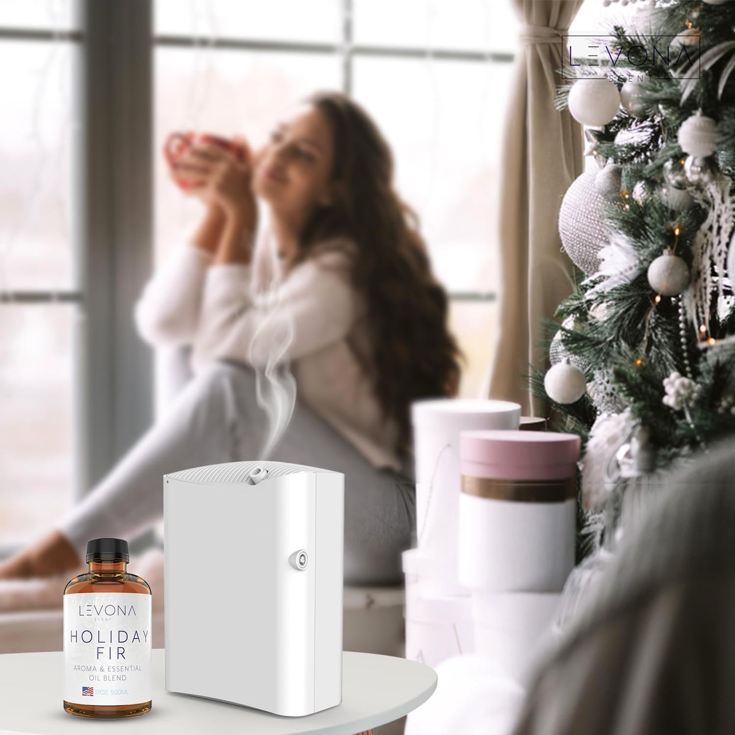 Levona Scent Essential Oil - Fresh Aroma for Home, Office, Hotel & Spa, Perfect in Humidifiers and Diffusers, Luxury Fragrance, with Sandalwood, Amber, Winter Fir Notes - 500ml/ 17 fl oz, Holiday Fir