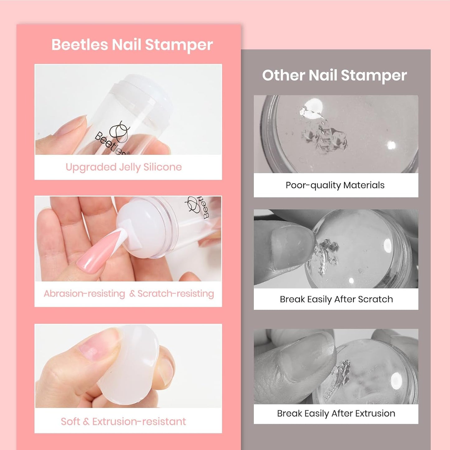 Beetles French Tip Tool: Stamp Gel Silicone Nail Stamp Kit with Long Silicone Stamper, Peel off Cuticle Guard and Nail Stamper Gel Polish, Soak off Uv Led Lamp Manicure Gifts for Women