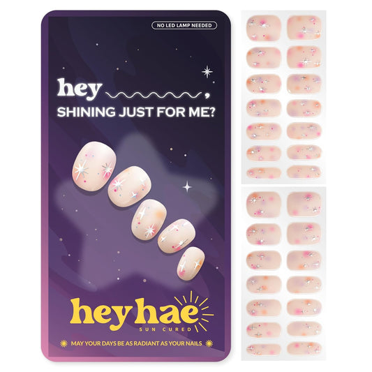 Semi Cured Gel Nail Strips | No LED Lamp Needed | Summer, Aura, Pink | Easy Apply & Remove, Salon