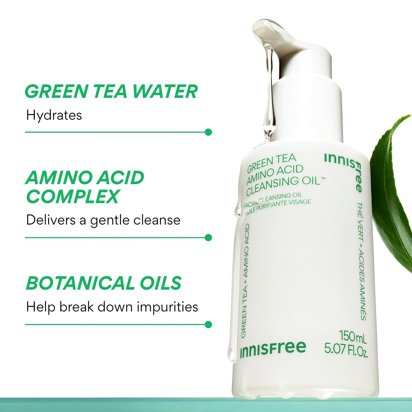 innisfree Green Tea Amino Acid Cleansing Oil | Hydrating Korean Face Wash with Jojoba for Double