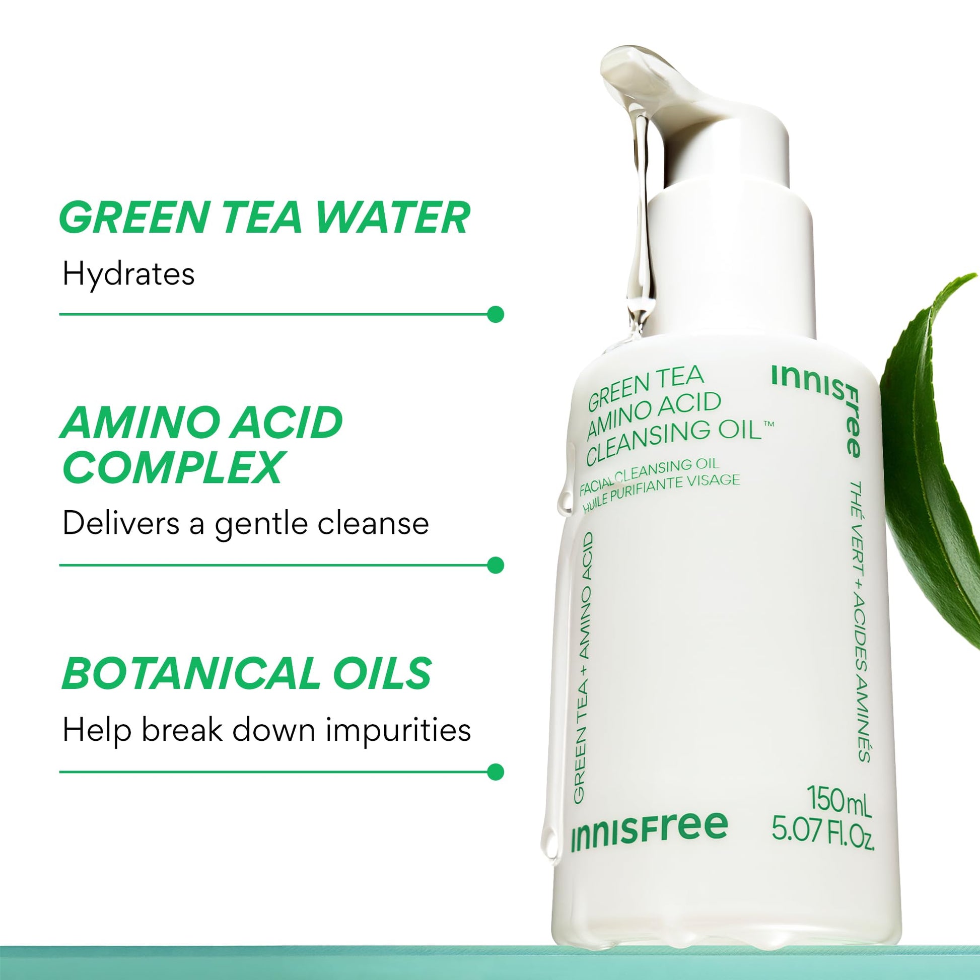 innisfree Green Tea Amino Acid Cleansing Oil | Hydrating Korean Face Wash with Jojoba for Double