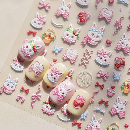Easter Nail Art Stickers Rabbit Nail Decals Cute Cartoon Nail Stickers for Nails Art Self Adhesive