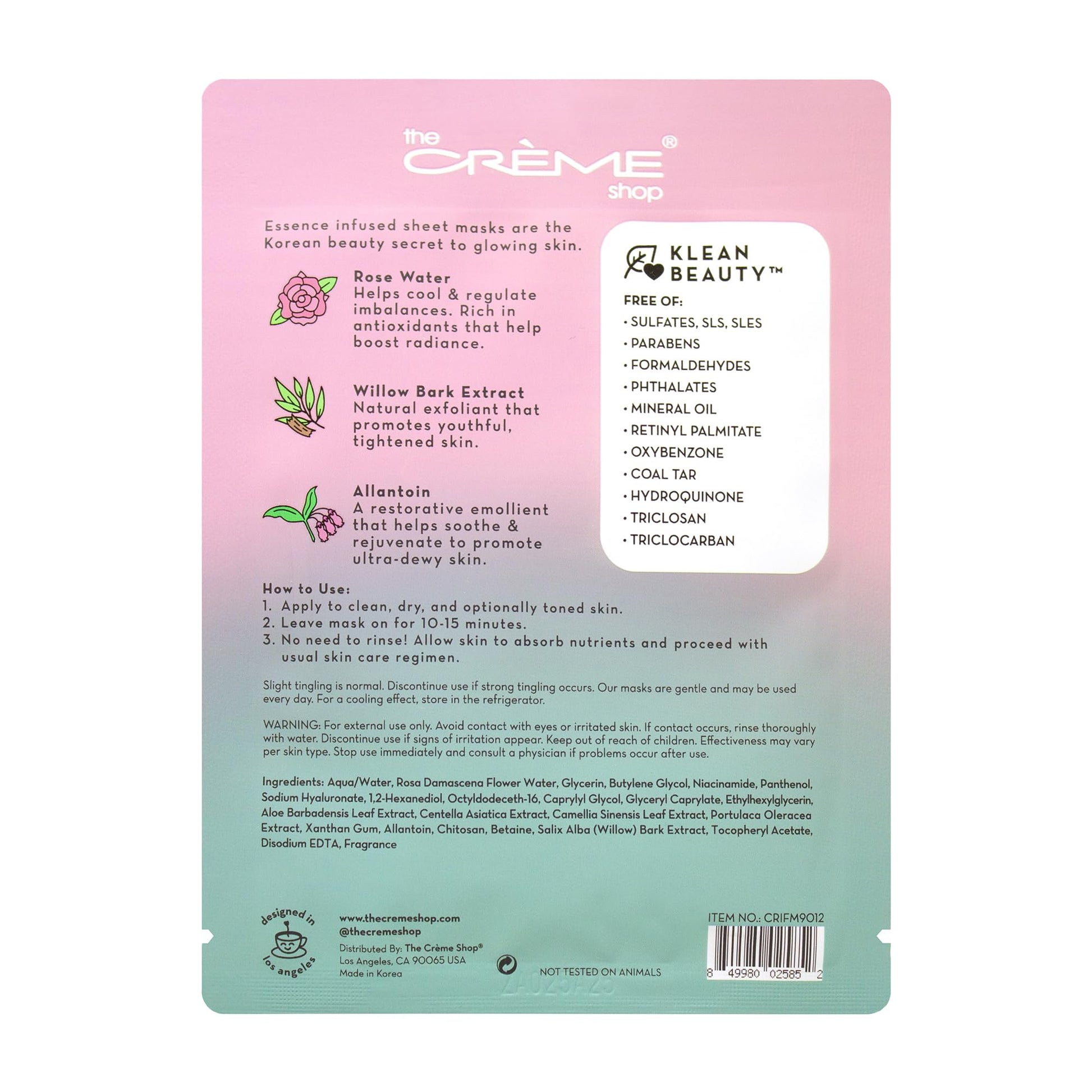 The Crème Shop Klean Beauty Essence Sheet Mask (Rose Water/Set of 5)