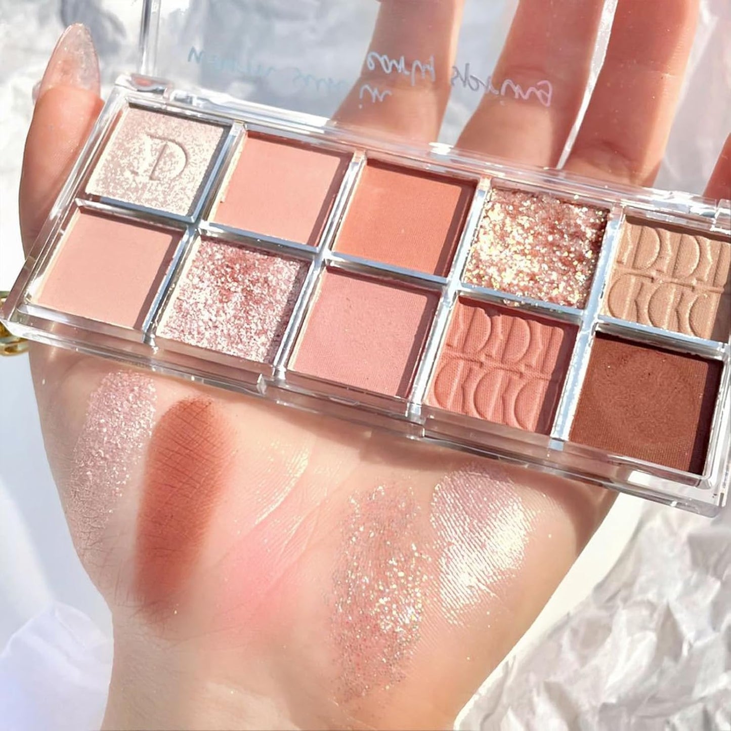 Erinde 10 Color Eyeshadow Palette Makeup - Matte Shimmer Glitter Eye Shadow, Ultra-Blendable, High Pigmented, Naturing-Looking, Neutral Nude Eyeshadow Palette with Professional Brush, Warm Sunshine