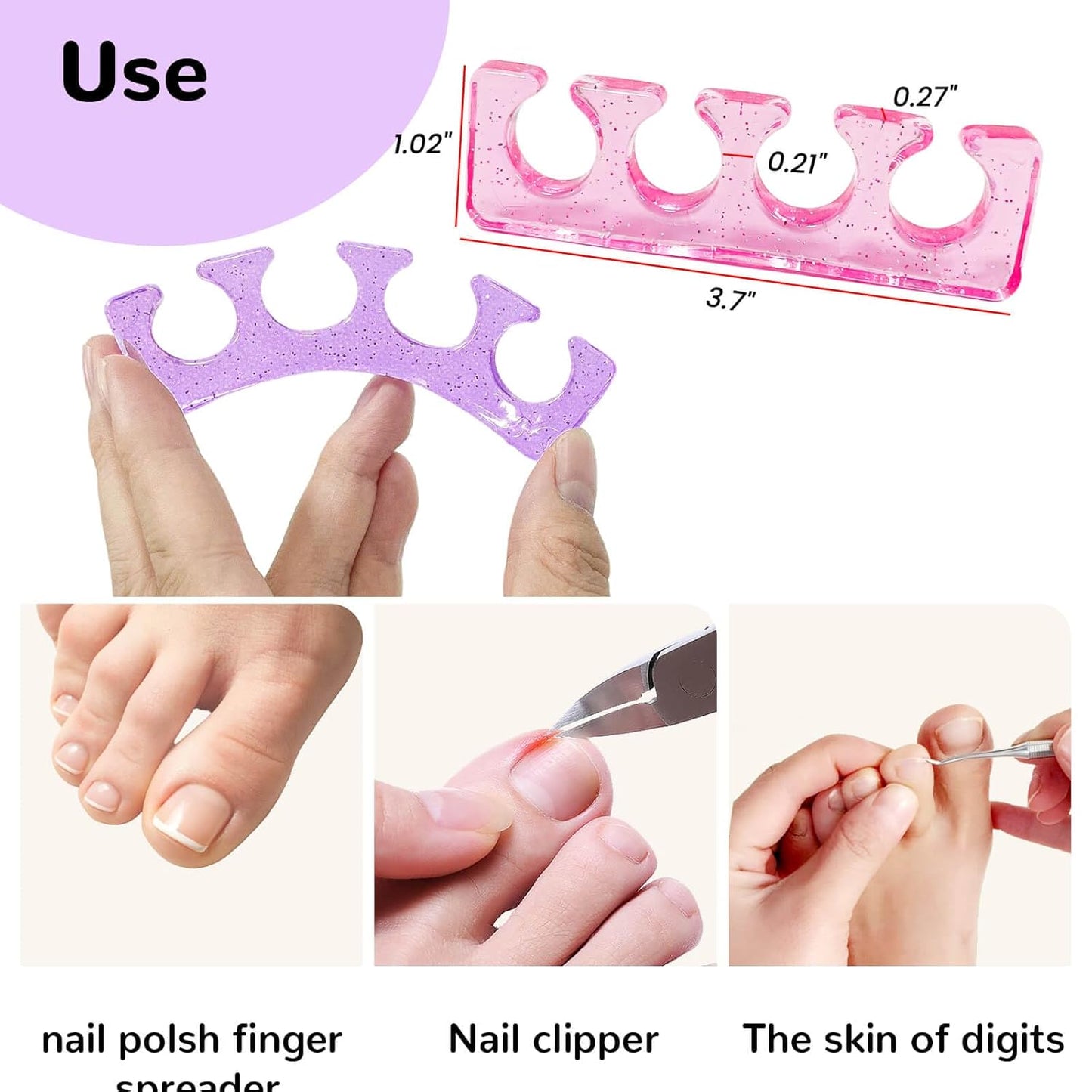 SUNFATT Toe Separators,Toe Spacers for Women,Toe Separators Use for Separation of Toenails or Nails as Well as Polishing of Nail Polish.(Thin)