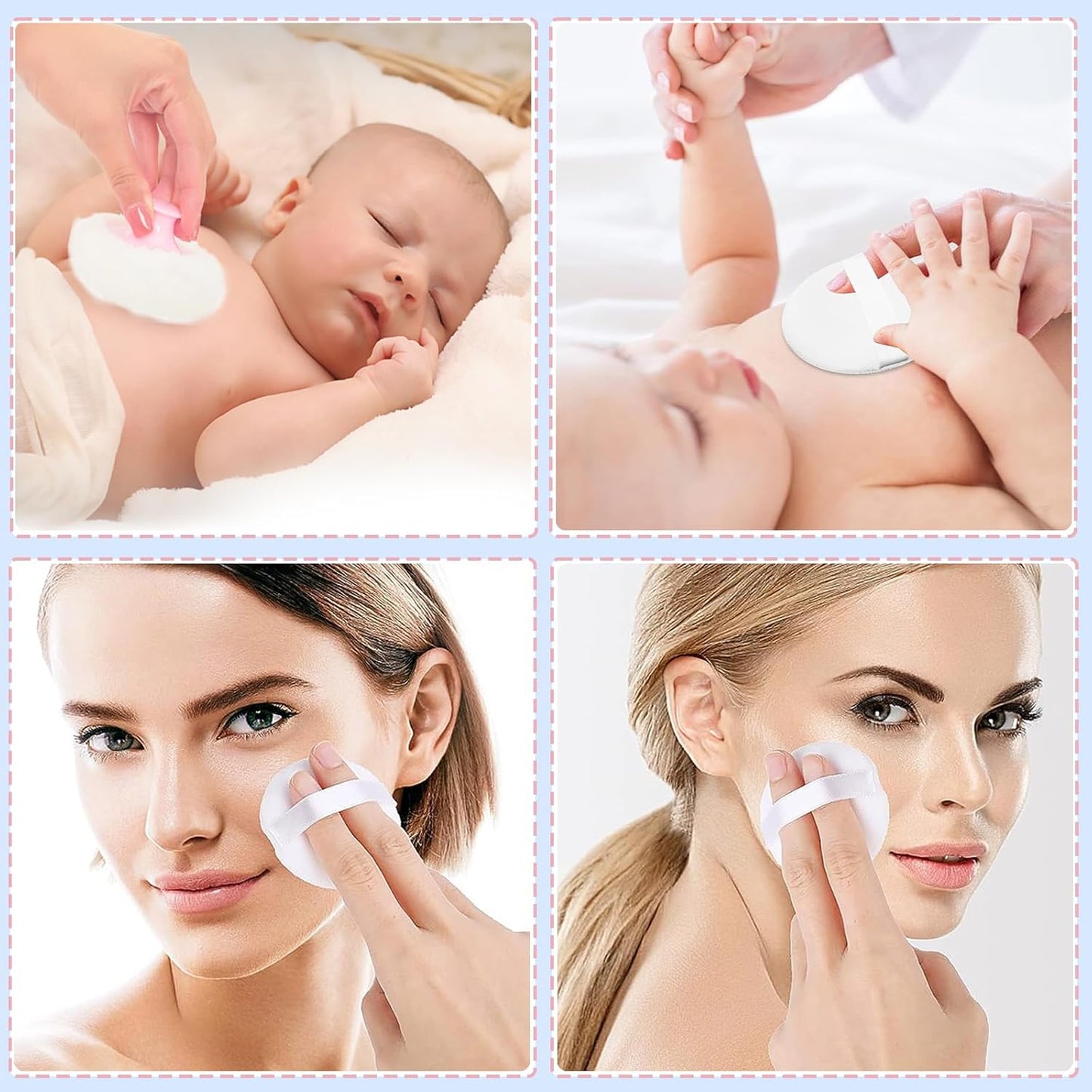 SHIMIDO Body Powder Puff and Container, 3.15" Portable Empty Body Powder Container for Baby Women's Loose Dusting Powder, Powder Case Box with Lids for Bath, Travel and Home Use (Aqua Blue)