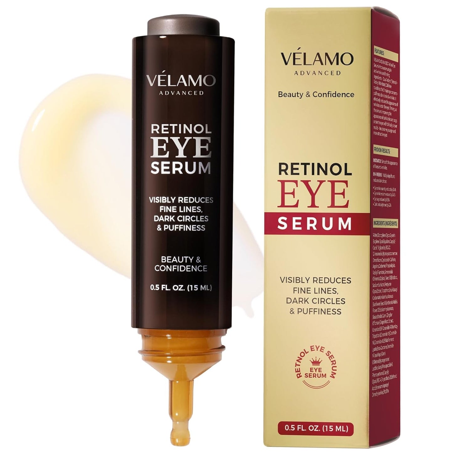 Retinol Eye Cream Anti Aging: Under Eye Cream for Dark Circles Puffiness Eye Bags - Help Reduce Appearance of Wrinkles Fine Lines - with Caffeine Peptides Hyaluronic Acid Ceramides 0.5 FL OZ/15mL