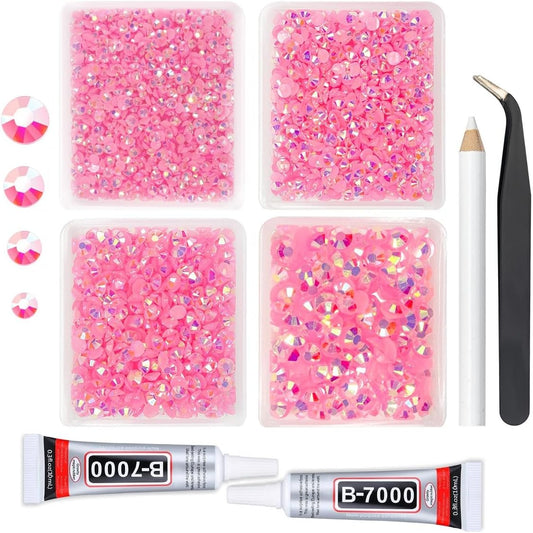 Dark Pink AB Resin Rhinestones w B7000 Jewelry Glue for Bedazzling Crafting 3mm 4mm 5mm 6mm