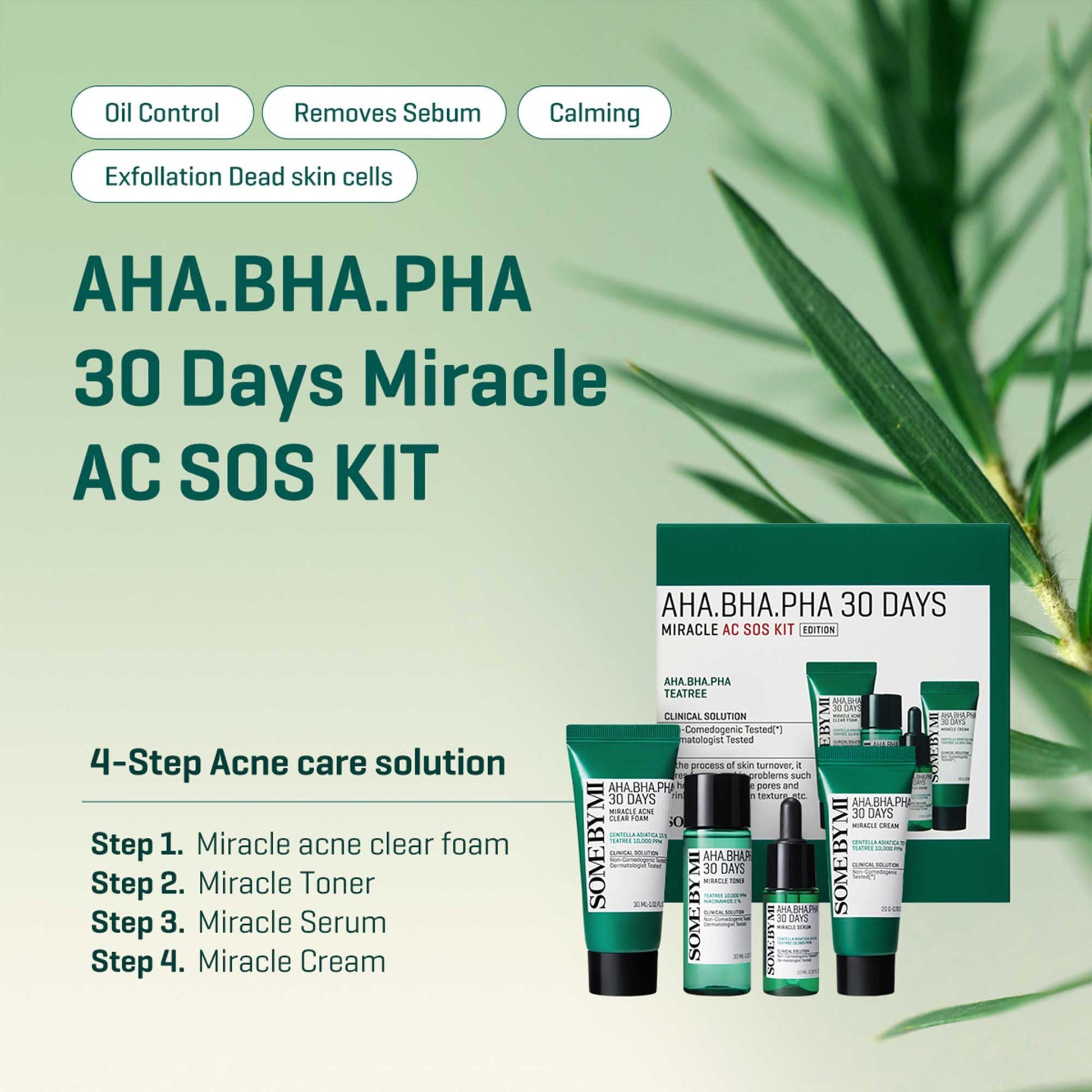 SOME BY MI AHA BHA PHA 30Days Miracle AC SOS Kit - Toner 1.01Oz, Serum 0.33Oz, Cream 0.7Oz, Foam