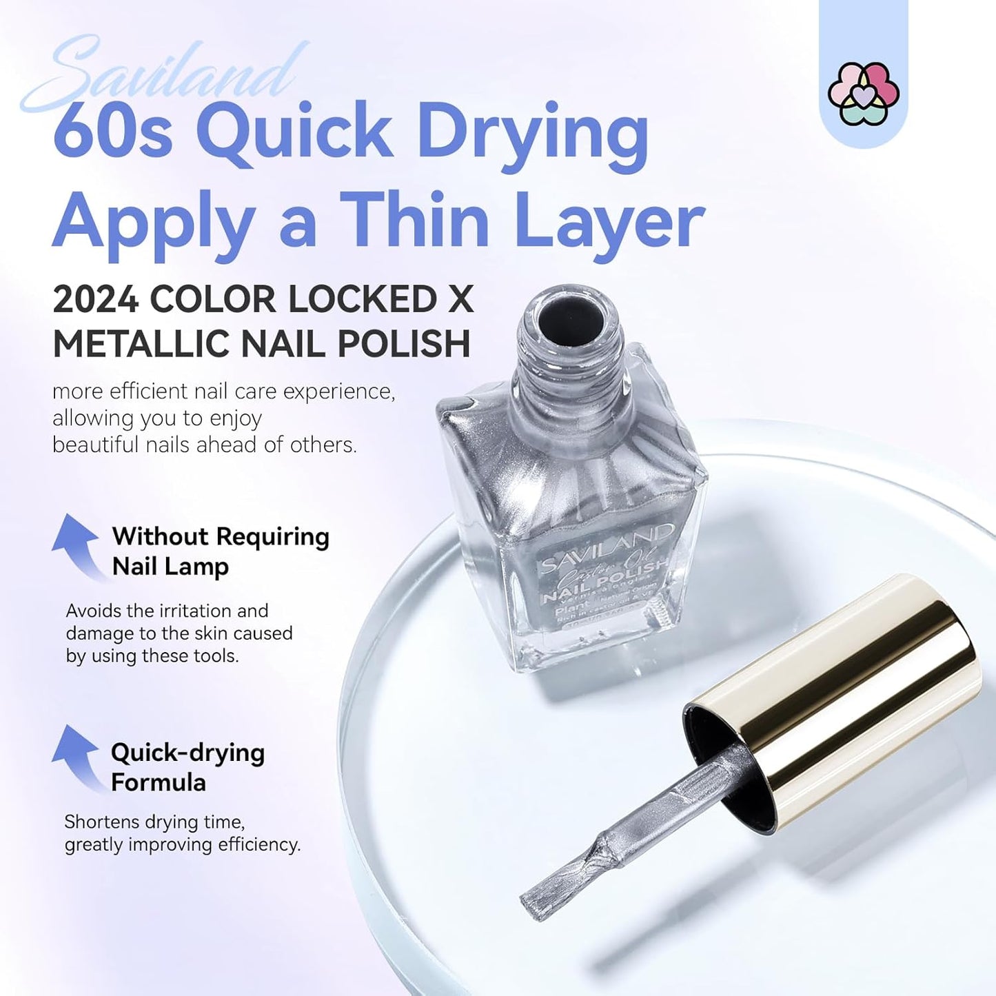 SAVILAND Silver Metallic Nail Polish: Chrome Nail Polish Air Quick Dry,10 ml Regular Fingernail Polish for Nail Art,Holographic Nail Art Polish for Finger Toe Manicure Nail Design Girls Home Salon