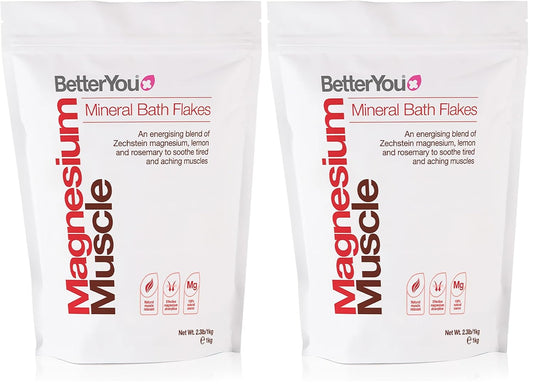 BetterYou Magnesium Muscle Bath Flakes - Mineral Bath Salts for Muscle Recovery - Post-Workout Soak for Sore Muscles - Natural Magnesium - 2.3 lb (Pack of 2)