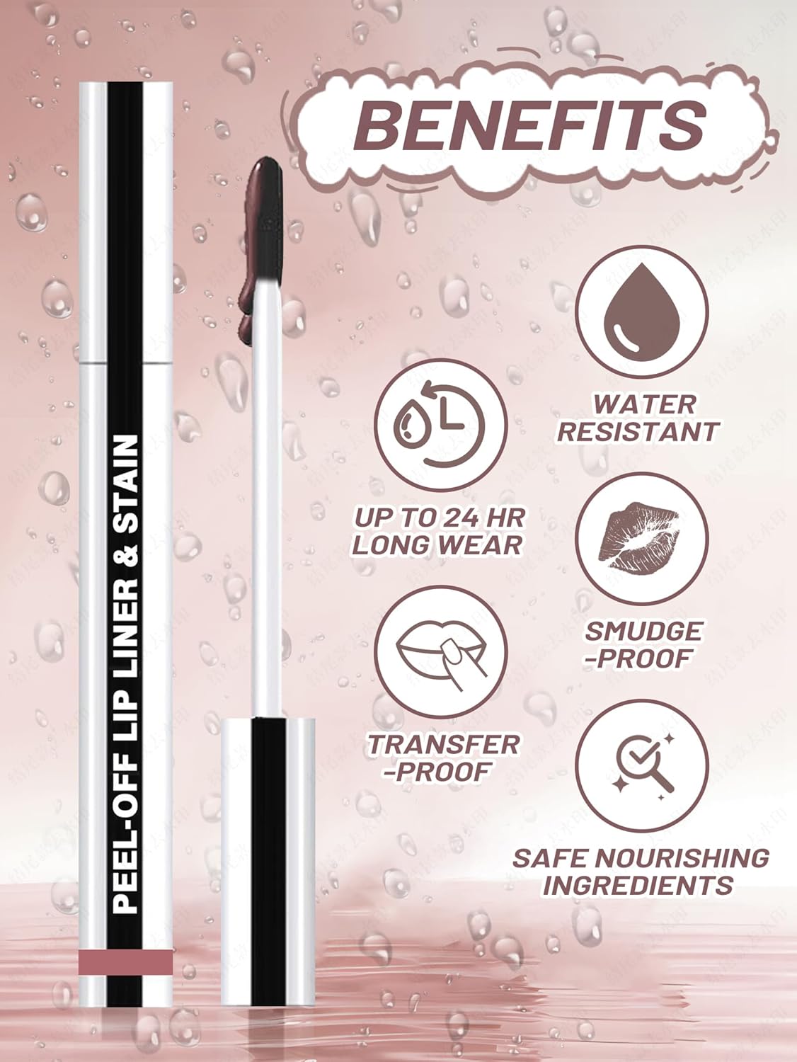 Lip Stain Peel Off Lip Liner Stain with Tweezer, Long Lasting Matte Lip Tint Tattoo, Highly Pigmented Color Lip Makeup, Waterproof Lipstick, Transfer-proof Lipstain for Women, Brown