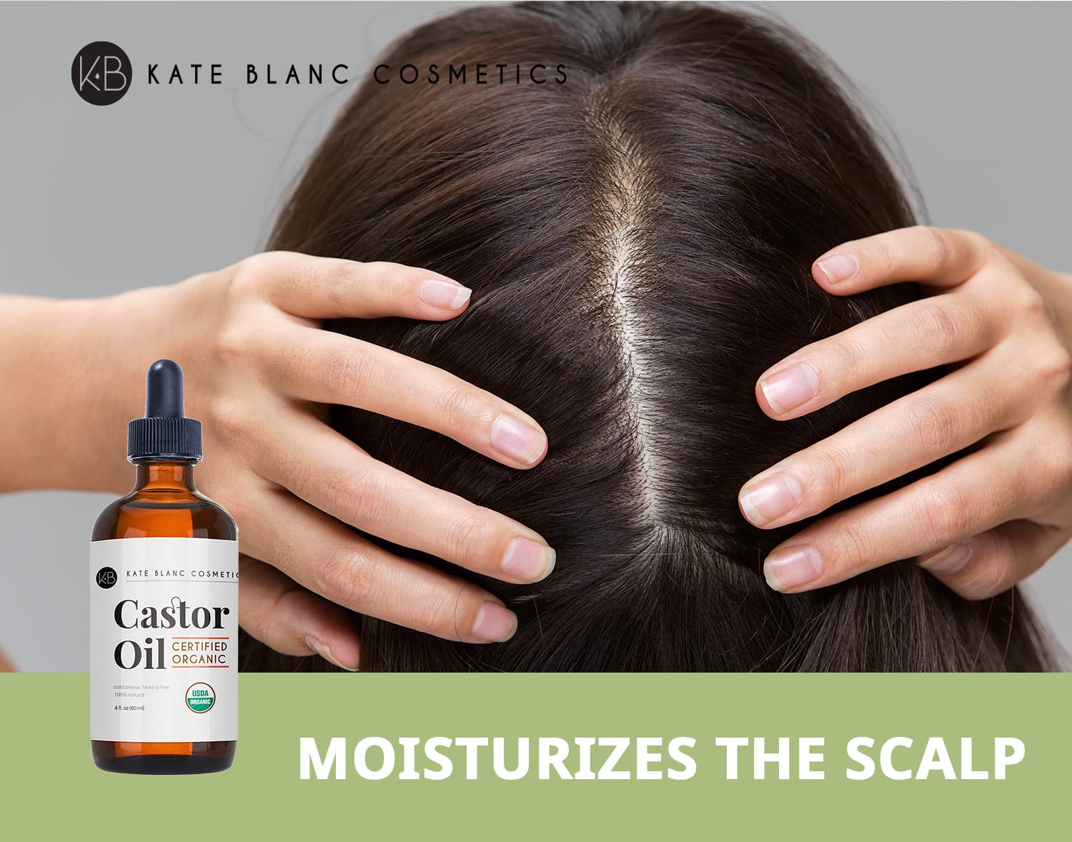 Kate Blanc Cosmetics Castor Oil Organic for Hair, Lashes, Face, Skin (4oz)