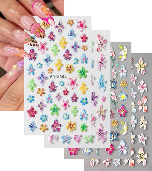 Stickers para Uñas Nail Stickers Self-Adhesive Sticker Colorful 3D Wild Flower Embossed Calcomanías