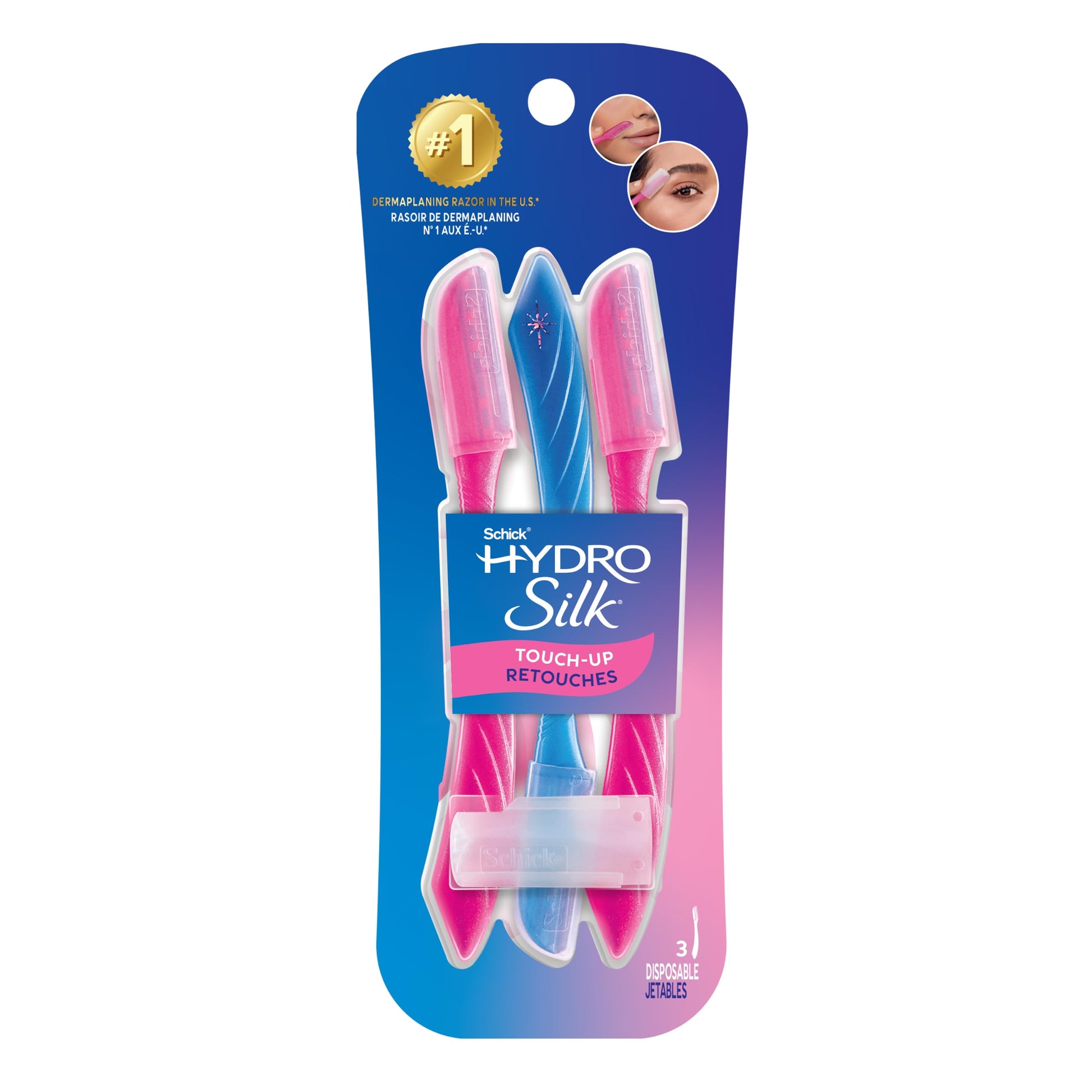 Schick Hydro Silk Touch-Up Dermaplaning Tool with Precision Cover, 3ct | Dermaplane Razor, Face