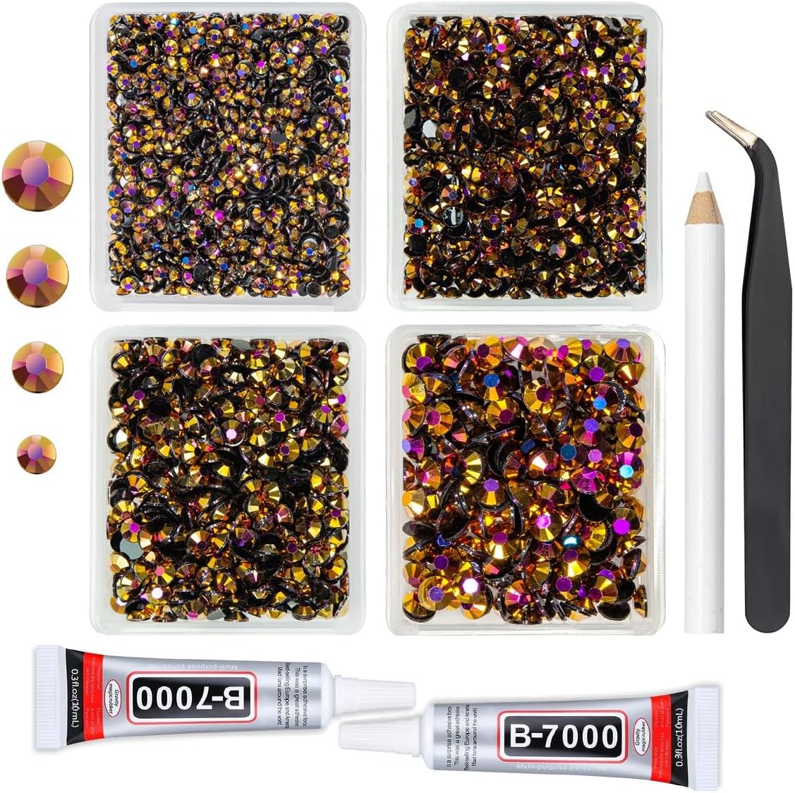 Golden Rose AB Resin Rhinestones w B7000 Jewelry Glue for Bedazzling Crafting 3mm 4mm 5mm 6mm Golden AB Flatback Jelly Stones Bulk Diamonds Gems for Nails Face Eyes Makeup Tumblers DIY Crafts