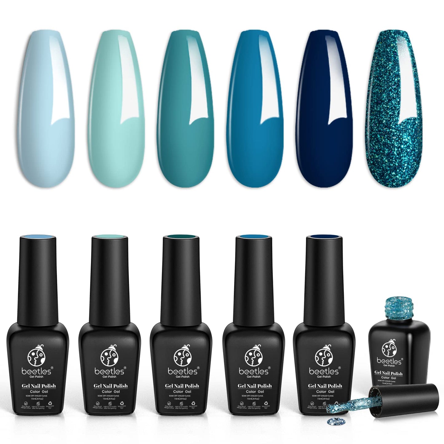 Beetles Teal Gel Nail Polish Set, Navy Blue Jewel Tone Sparkle Gel Polish