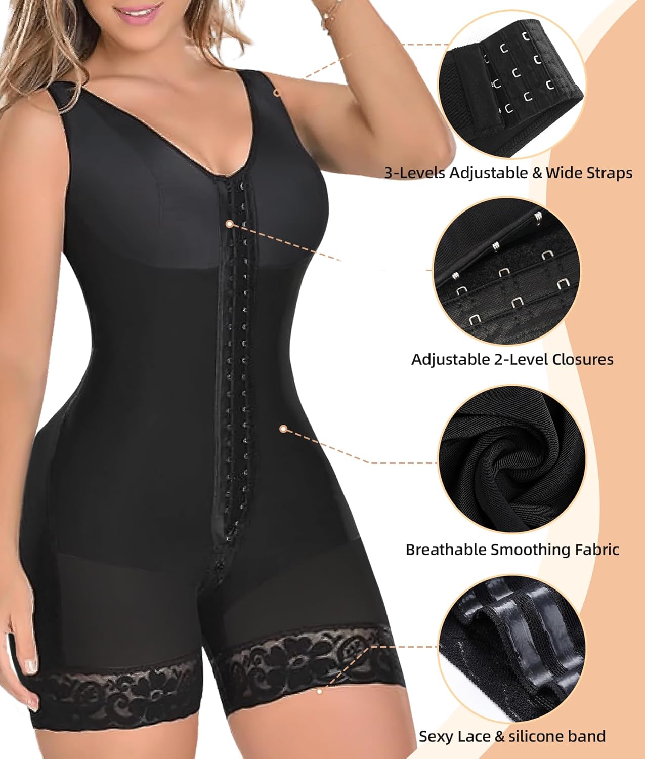 YIANNA Fajas Colombianas Shapewear for Women Tummy Control Post Surgery Full Body Shaper Butt Lifter with Zipper Crotch